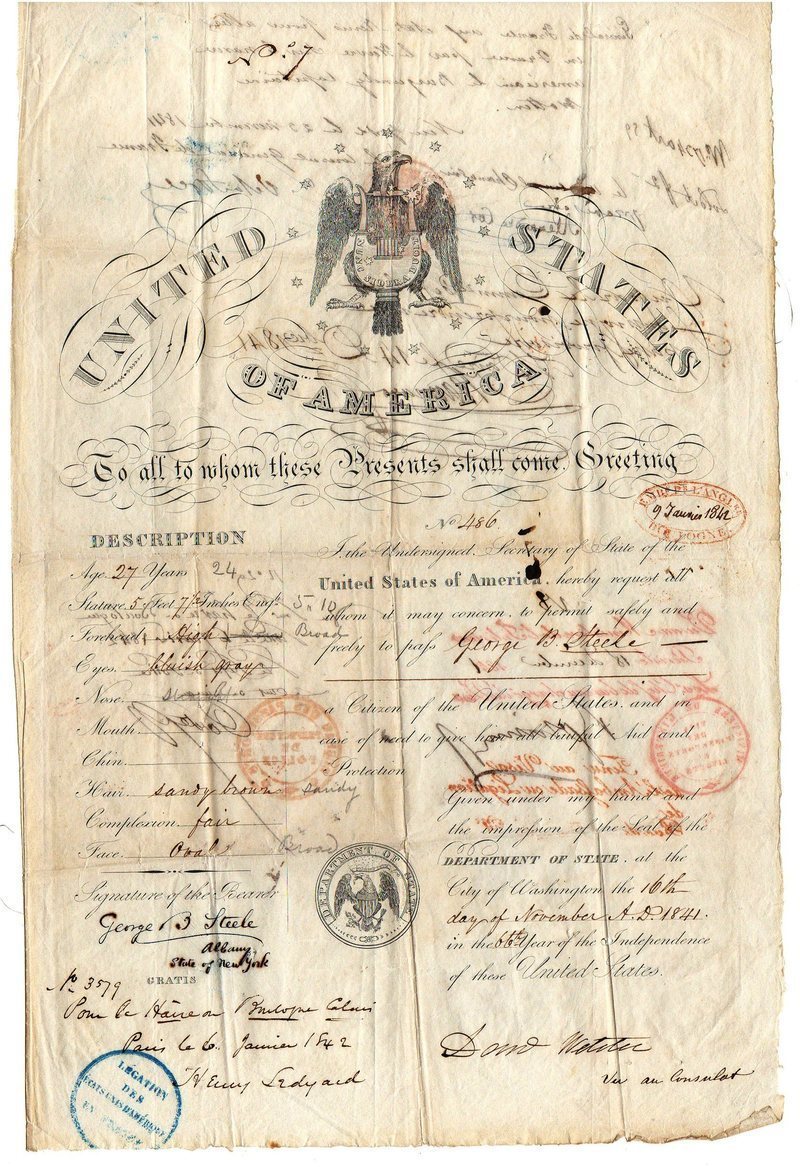 Американский проездной документ 1841 года с описанием человека Американский проездной документ 1841 года с описанием человека