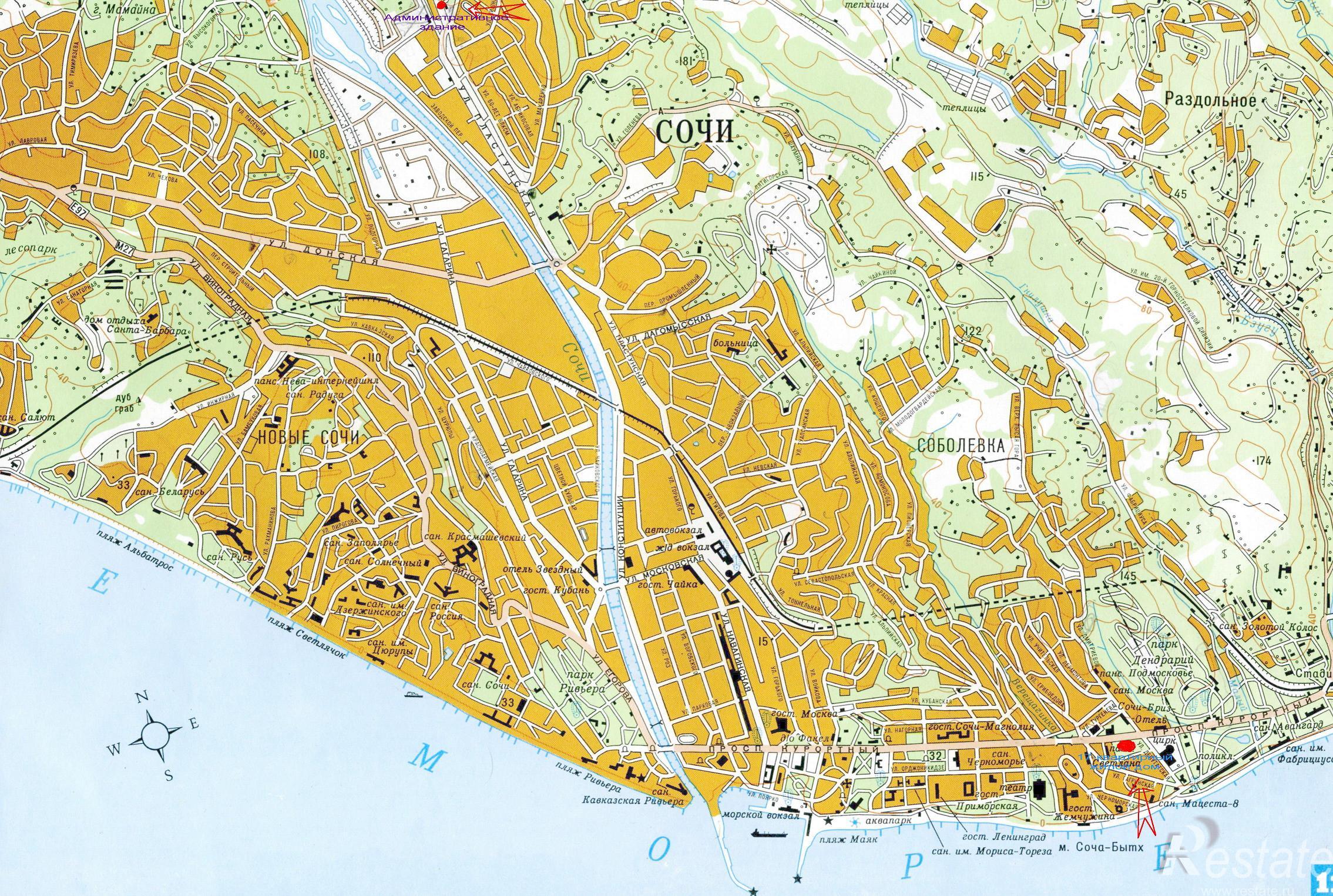 Карта адлера подробная с городами и поселками