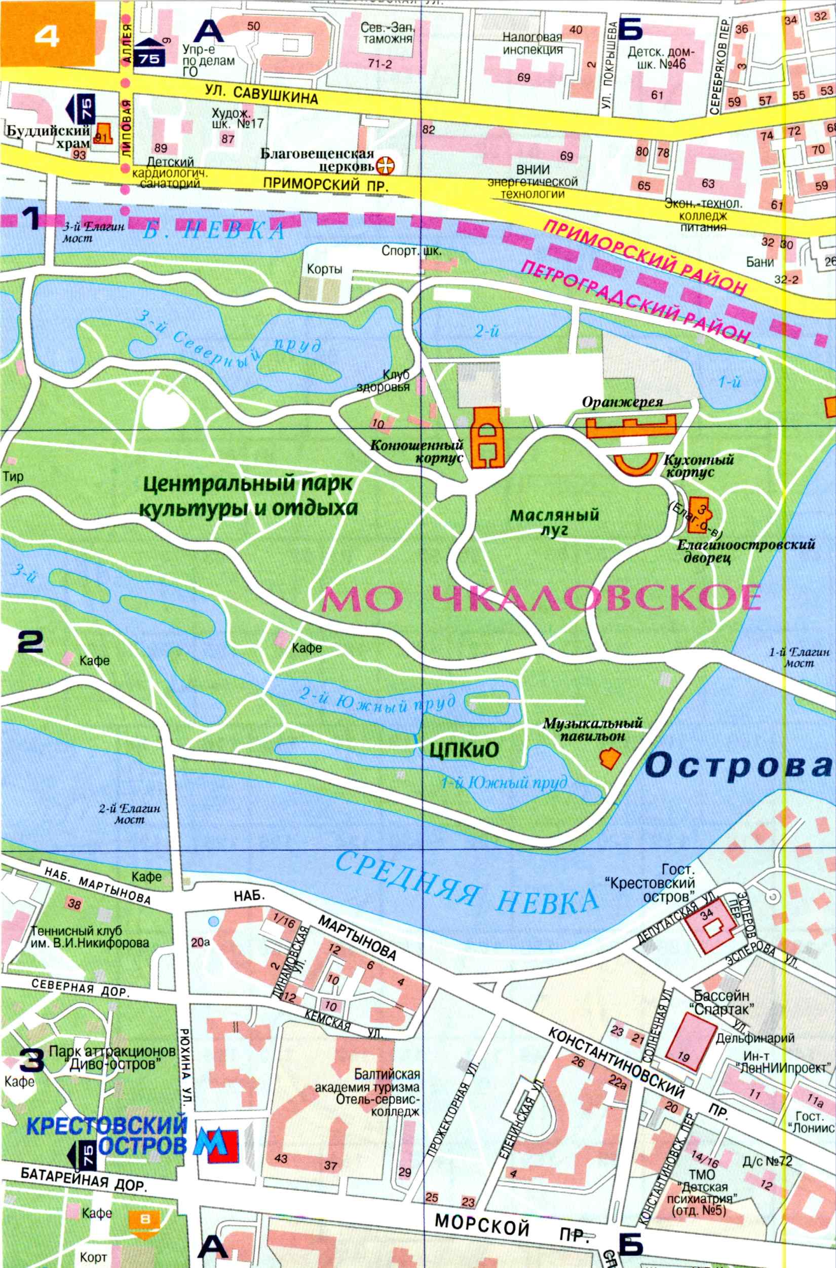 Карта Санкт-Петербурга (Россия) на русском языке, расположение на картемира с городами, метро, центра, районов и округов