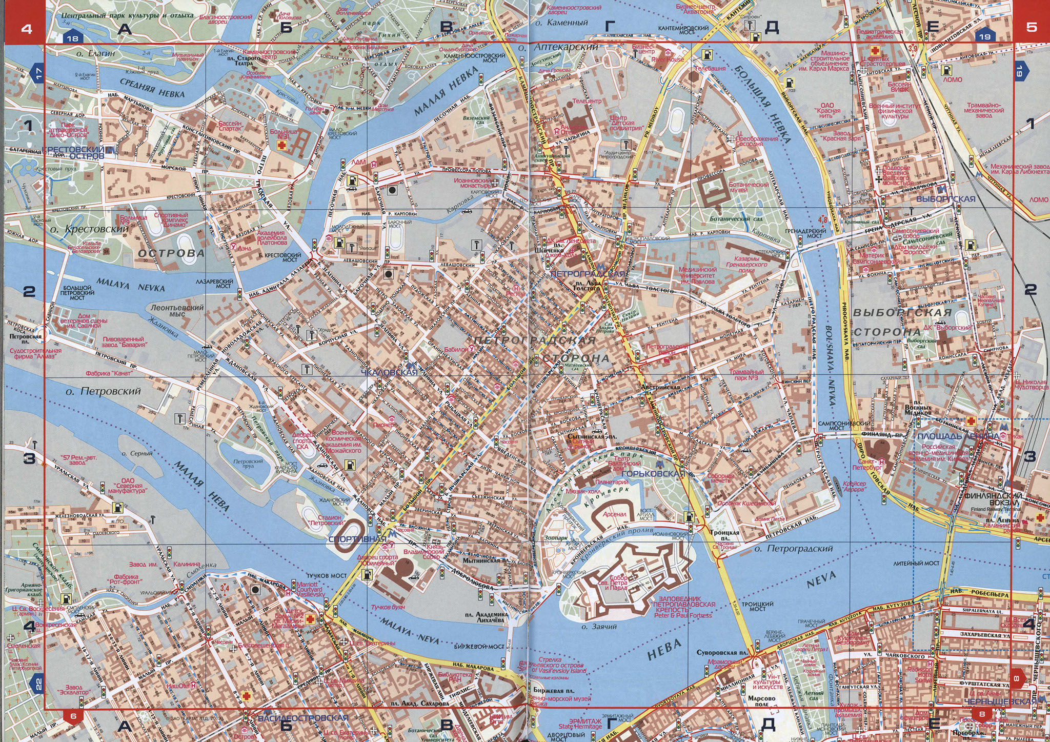 Карта Санкт-Петербурга (Россия) на русском языке, расположение на картемира с городами, метро, центра, районов и округов