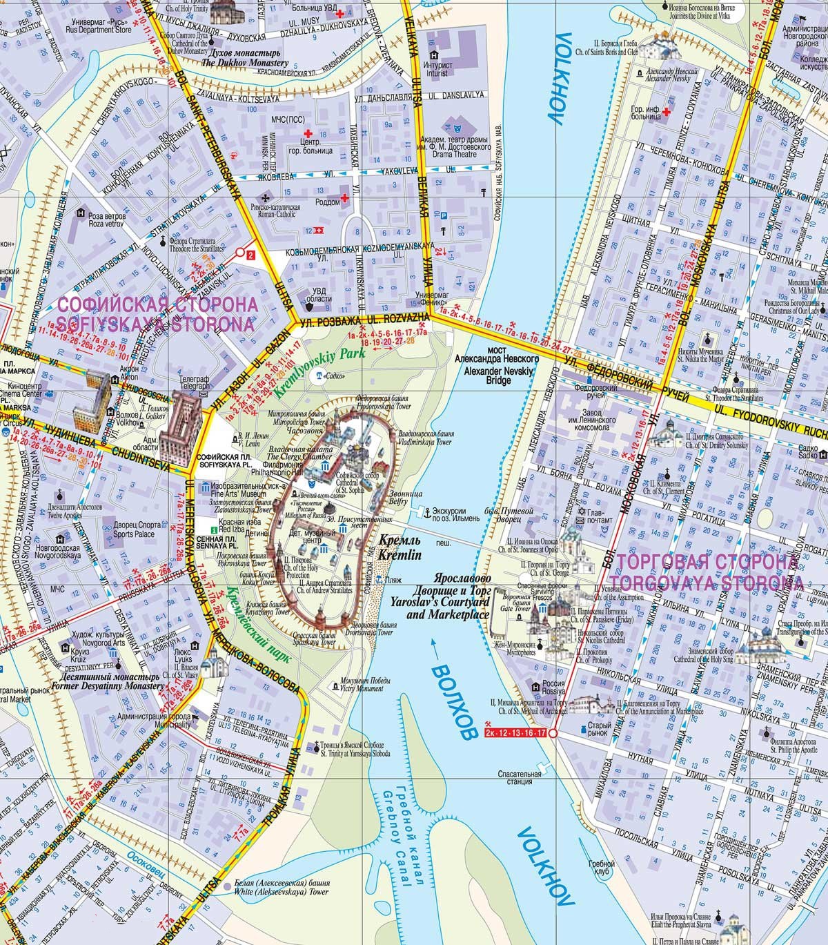 Карта Великого Новгорода (Россия) на русском языке, расположение на картемира с городами, метро, центра, районов и округов
