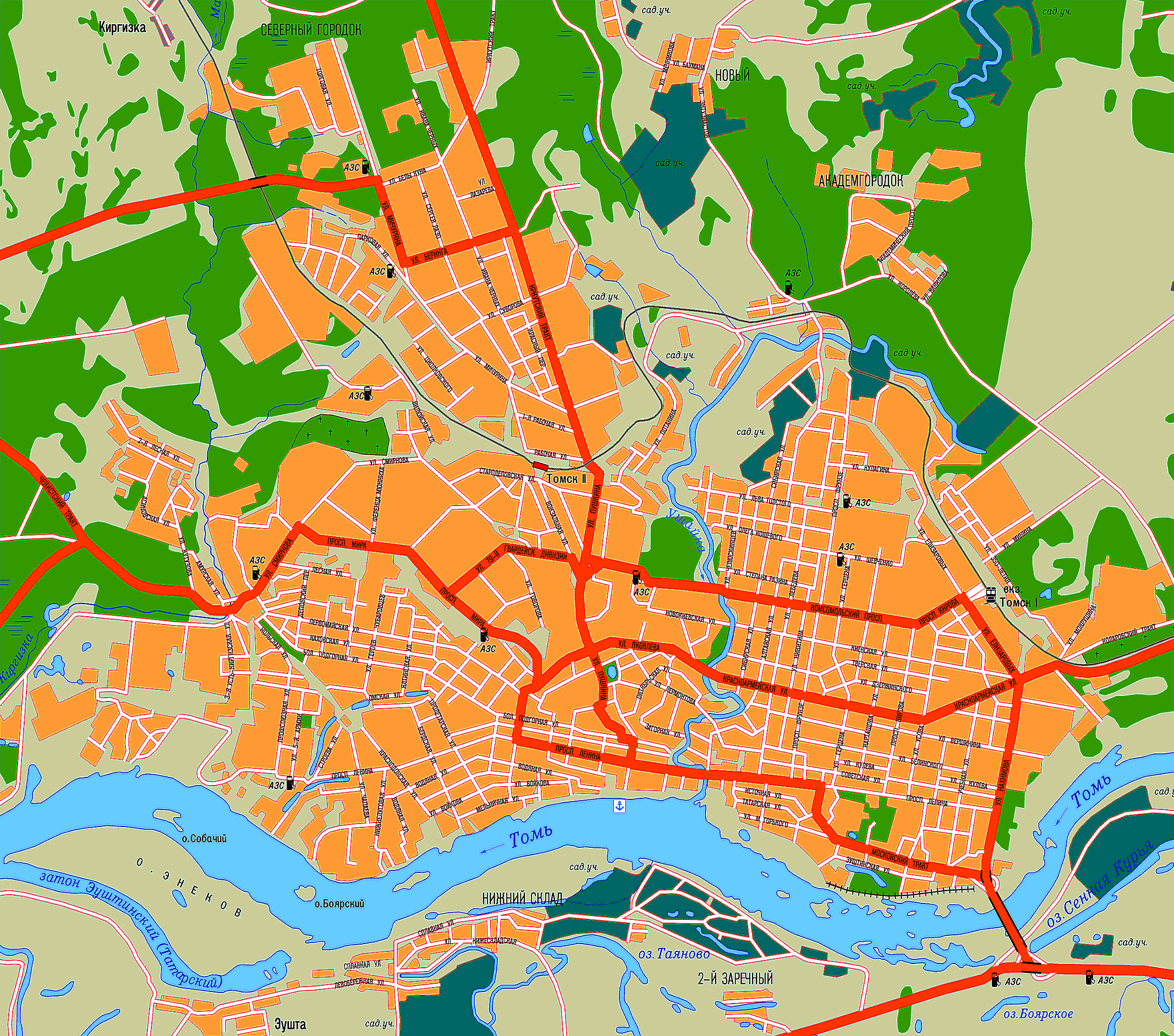 Карта Томска (Россия) на русском языке, расположение на карте мира с ...