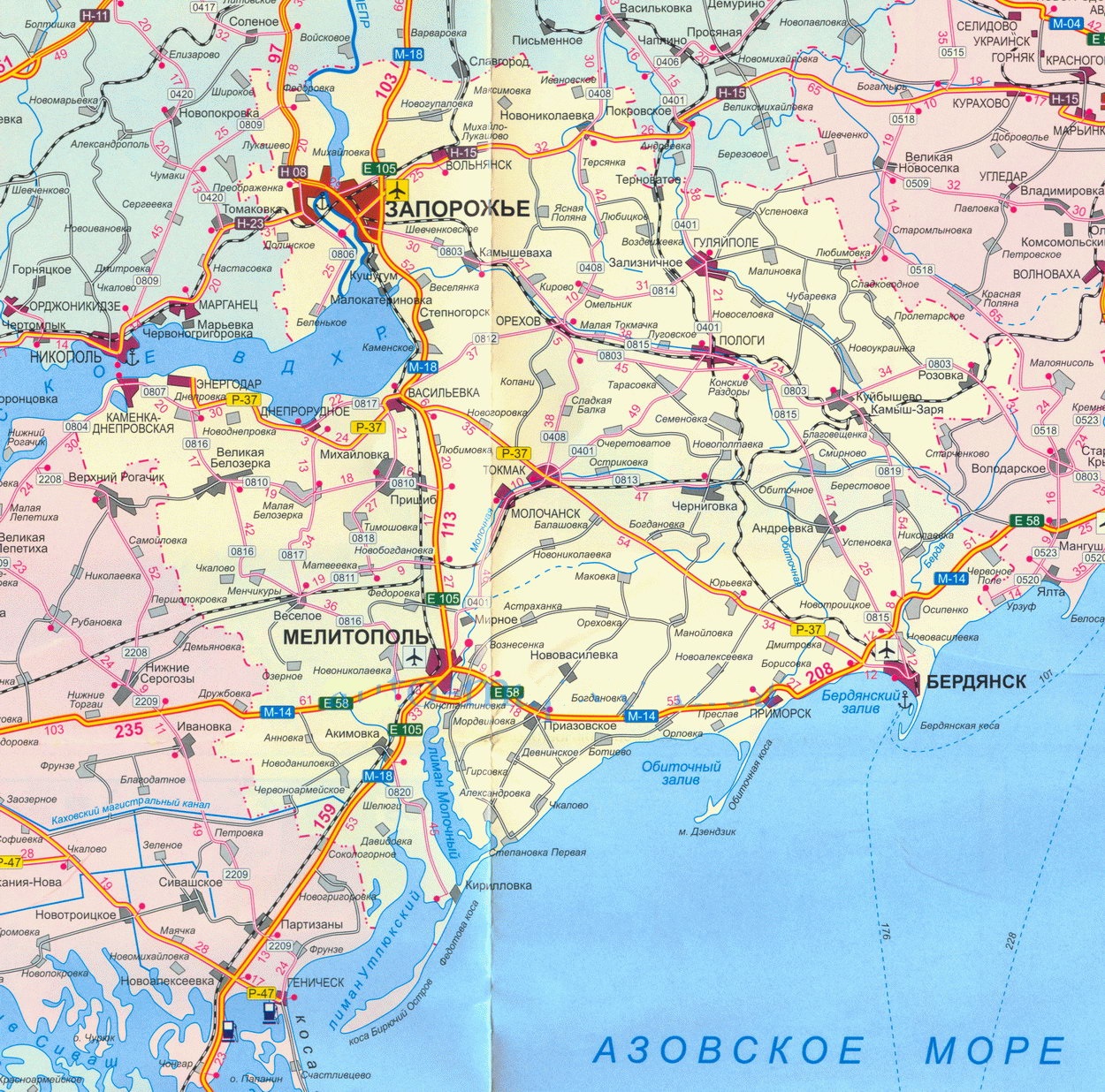 Карта Запорожья (Украина) на русском языке, расположение на карте мира сгородами, метро, центра, районов и округов