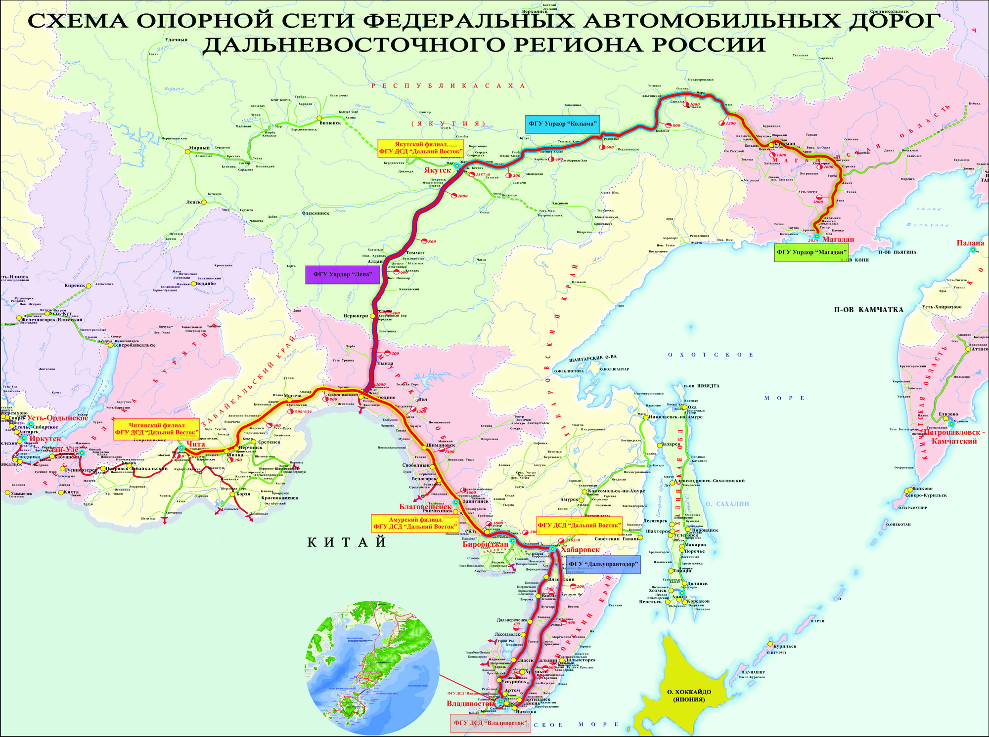 Карта Дальнего востока (Россия) на русском языке, расположение на карте ...