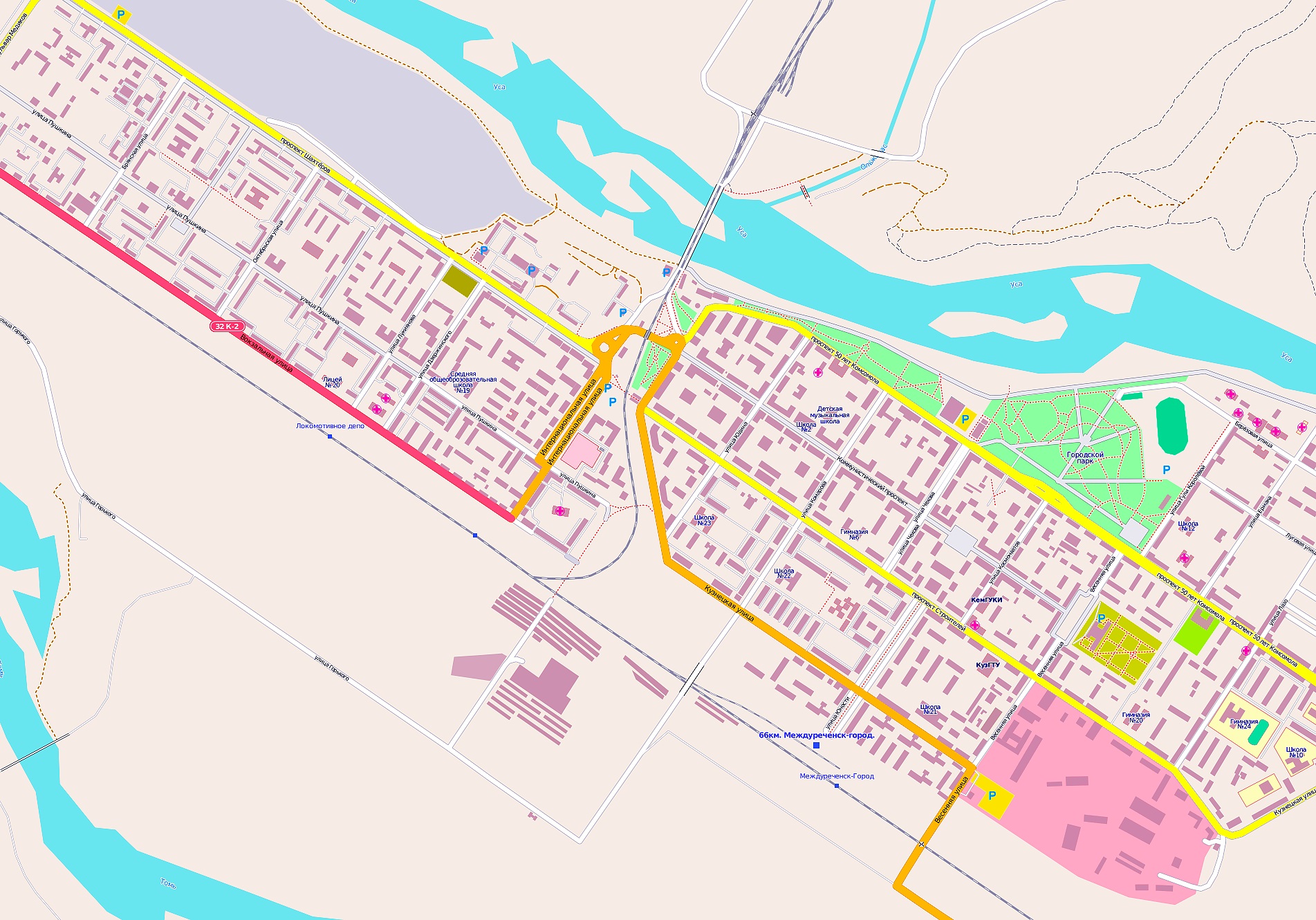 Карта междуреченска с улицами