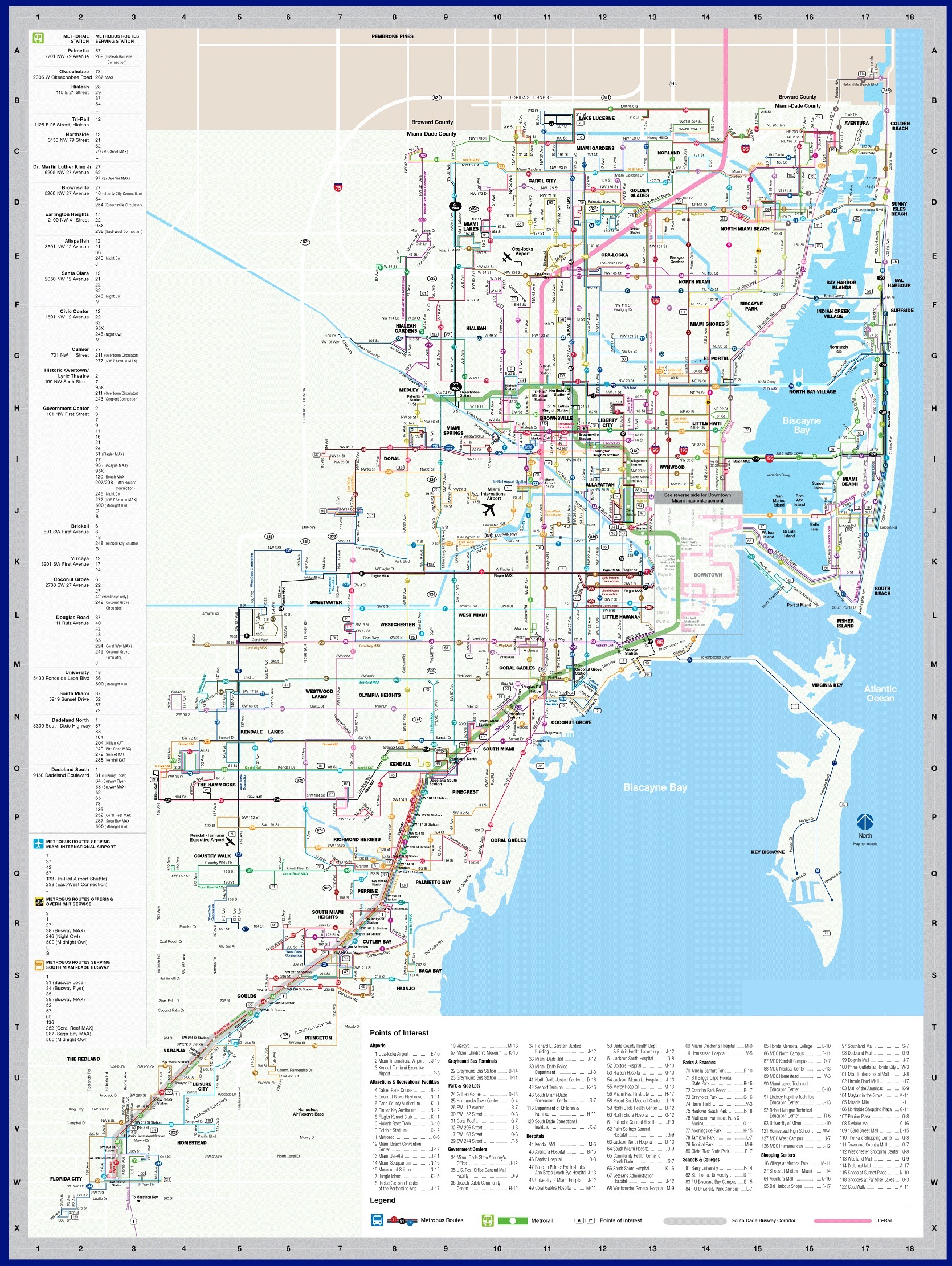 Карта Майами, Florida (США) на русском языке, расположение на карте мира сгородами, метро, центра, районов и округов
