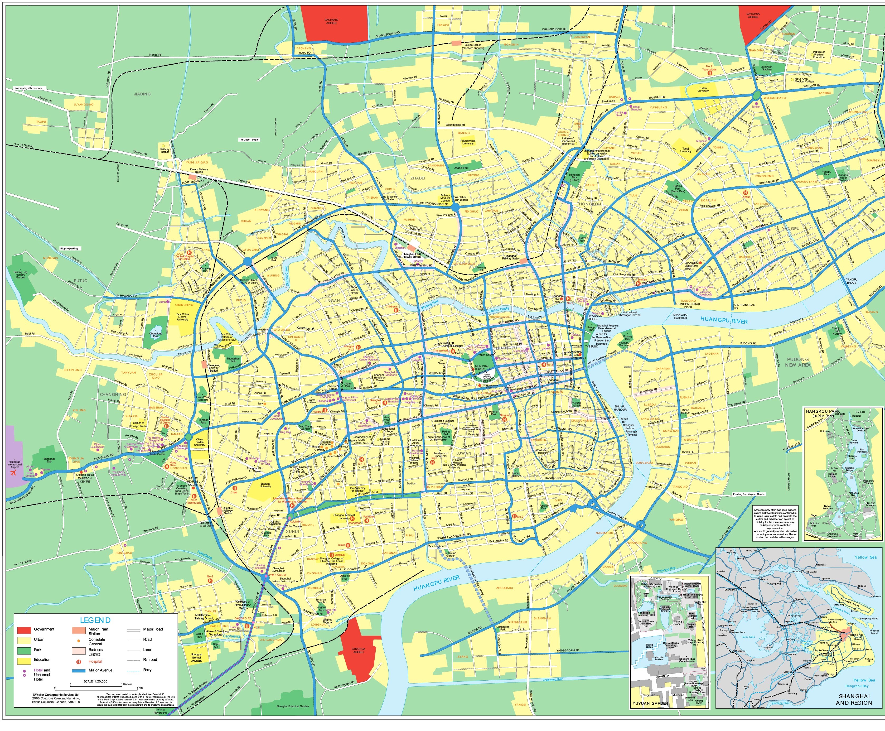 Карта Шанхая (Китай) на русском языке, расположение на карте мира сгородами, метро, центра, районов и округов