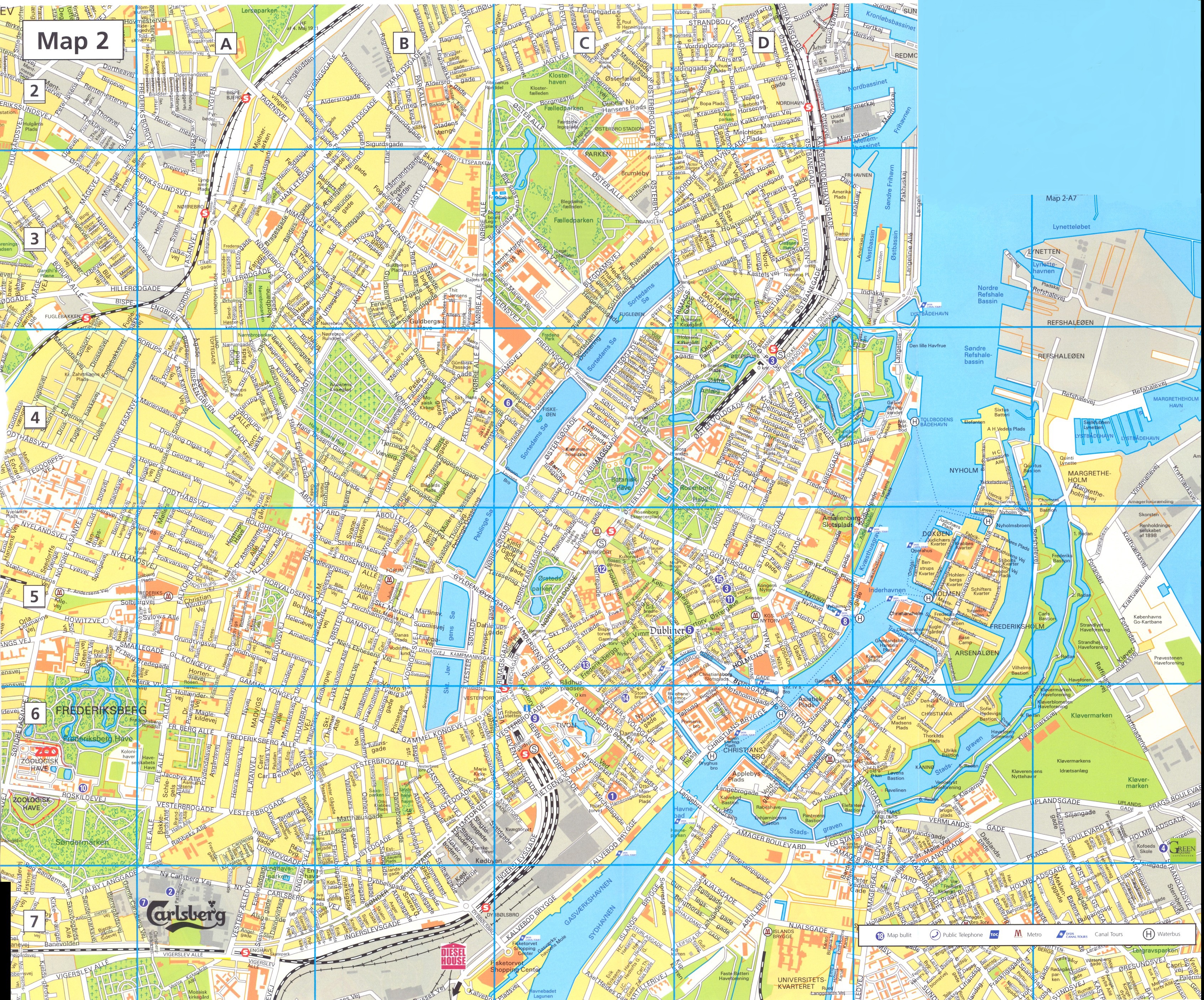 Карта Копенгагена (Дания) на русском языке, расположение на карте мира сгородами, метро, центра, районов и округов