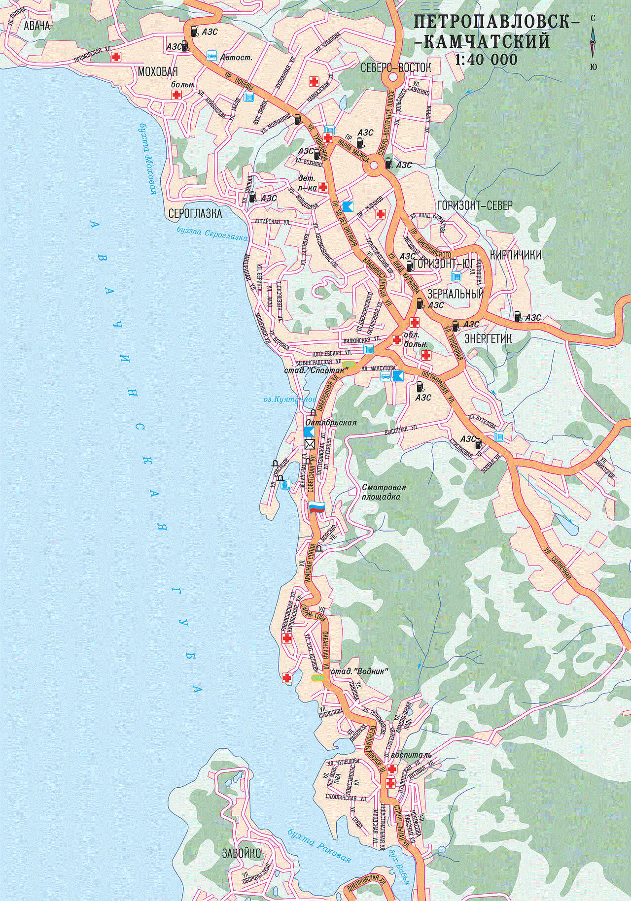 Карта Камчатского края (Россия) на русском языке, расположение на картемира с городами, метро, центра, ��айонов и округов