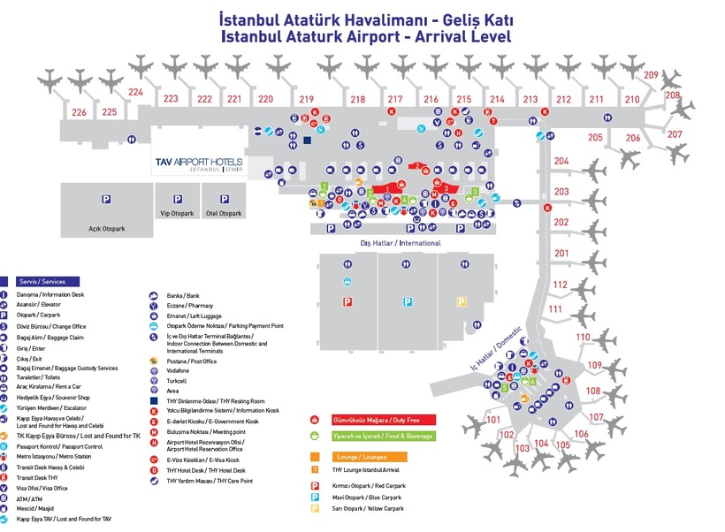 Схема аэропорта имени Ататюрка в Стамбуле, этаж прилетов самолетов