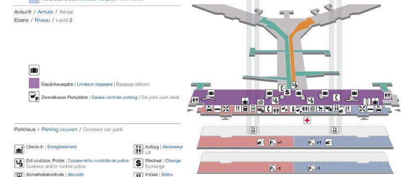 Схема терминалов прибытия в Евро-аэропорту Базель-Мюльхаузе