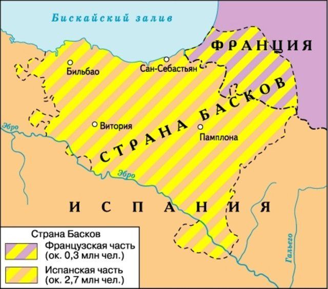 Расположение Страны Басков на границе Испании и Франции Расположение Страны Басков на границе Испании и Франции