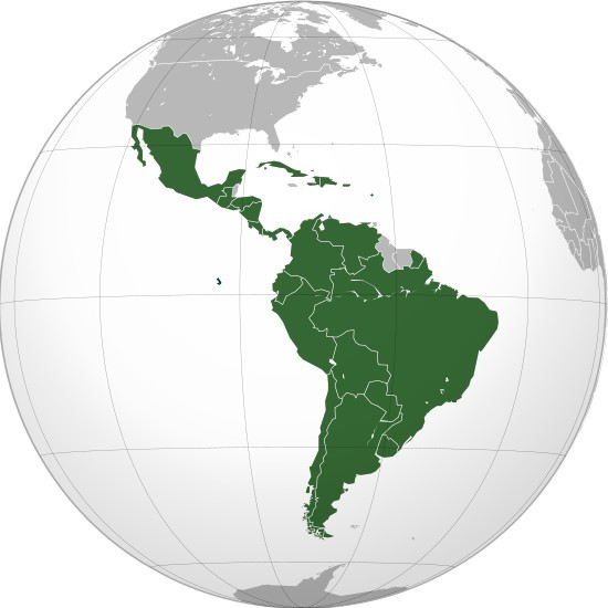 Страны Латинской Америки показаны темно-зеленым цветом