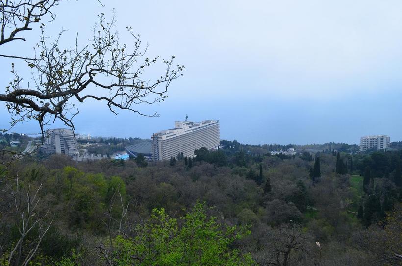 Вдалеке видно море. Зеленый простор сменяется голубым