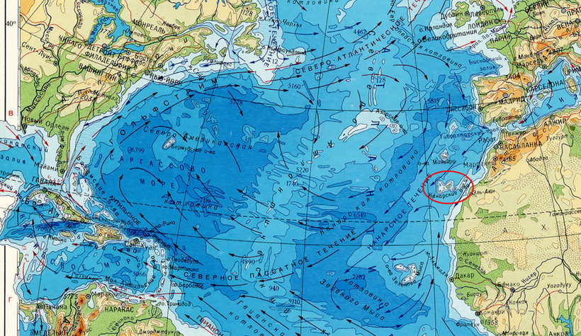 Канарские острова и морские течения в Атлантике Канарские острова и морские течения в Атлантике