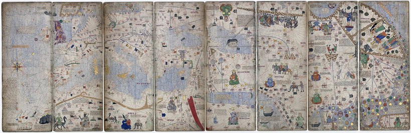 Часть Каталонского атласа мира, 1375 год, портулан (автор: Авраам Крескес, Bibliothèque Nationale de Fance) Часть Каталонского атласа мира, 1375 год, портулан (автор: Авраам Крескес, Bibliothèque Nationale de Fance)