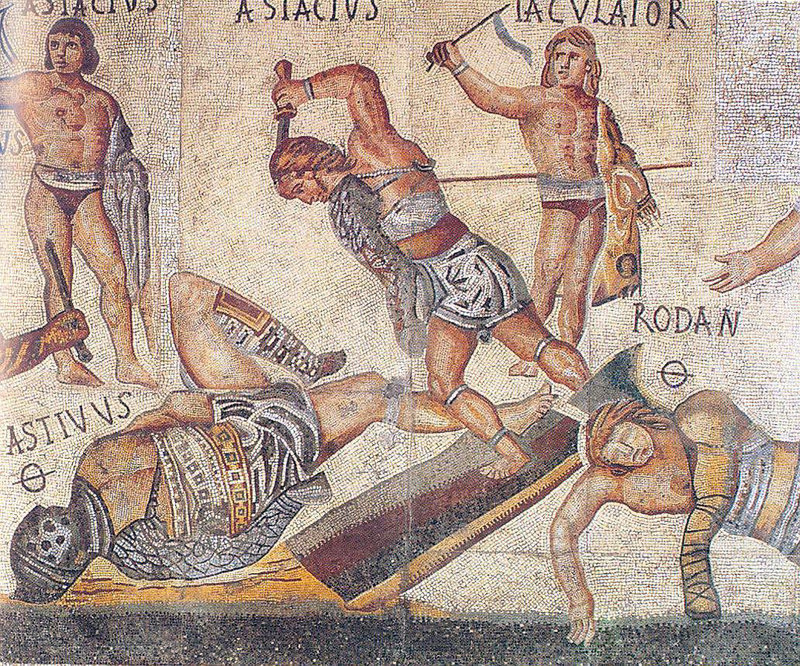 Бой гладиаторов. Мозаика. Вилла Боргезе ( Италия) Бой гладиаторов. Мозаика. Вилла Боргезе ( Италия)