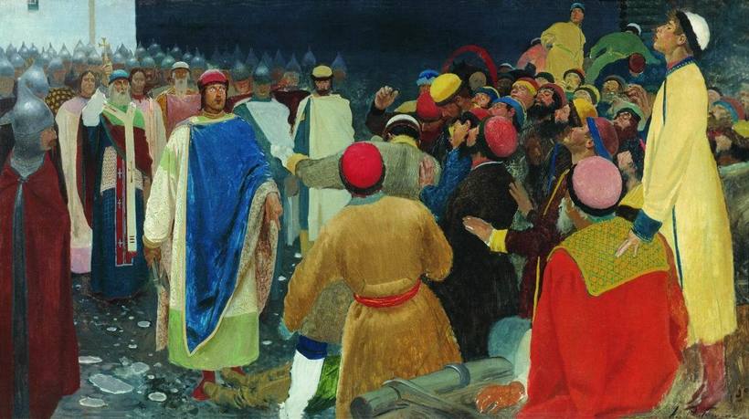 «Князь Глеб Святославович убивает волхва на Новгородском вече». Андрей Рябушкин «Князь Глеб Святославович убивает волхва на Новгородском вече». Андрей Рябушкин