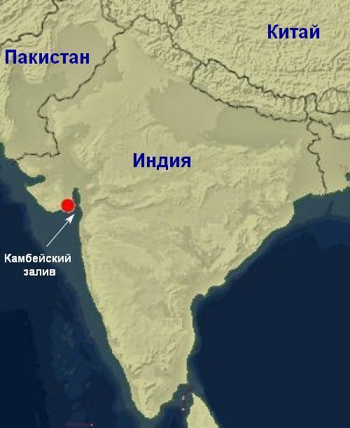 Камбейский залив на карте Индии Камбейский залив на карте Индии