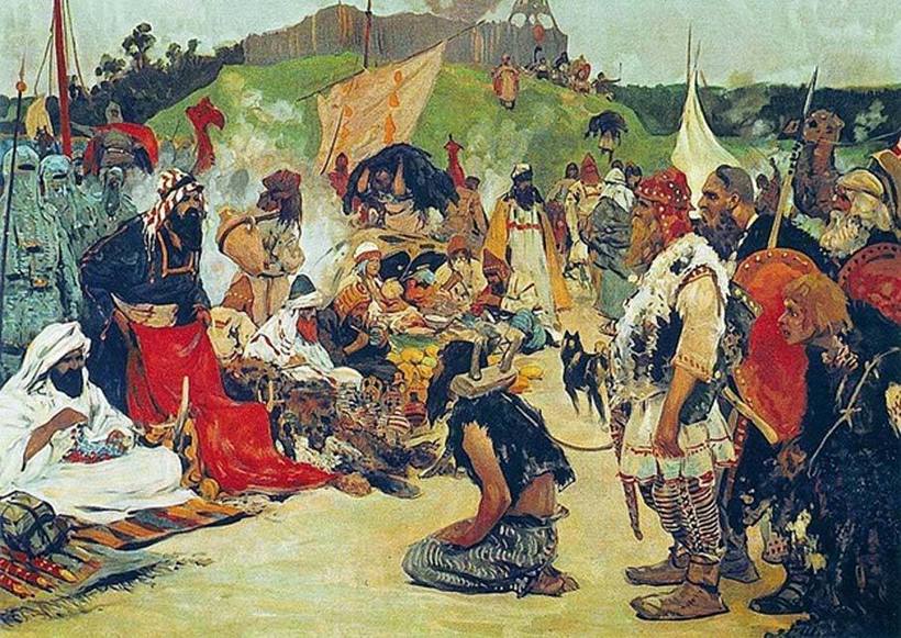 «Торг в стане восточных славян». Художник С.Иванов. 1913 г. Русь продавала рабов хазарам «Торг в стане восточных славян». Художник С.Иванов. 1913 г. Русь продавала рабов хазарам
