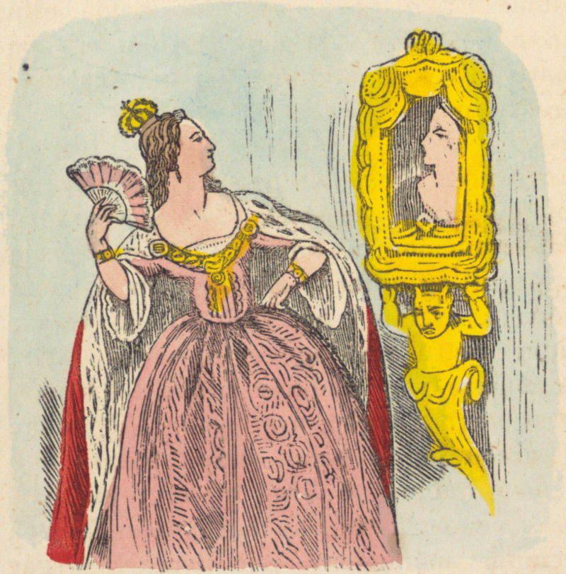 Мачеха у зеркала, иллюстрация Теодора Хоземана, 1852 год Мачеха у зеркала, иллюстрация Теодора Хоземана, 1852 год