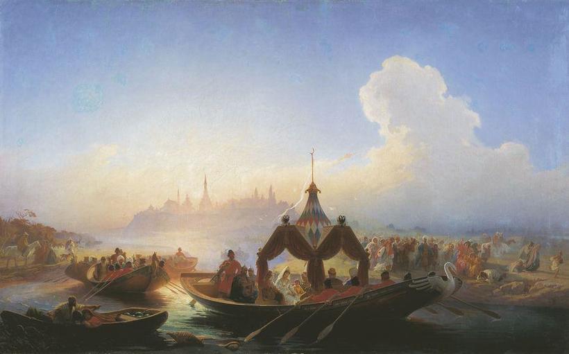 «Плененная царица Сююмбике, покидающая Казань». В. Г. Худяков, 1870 г «Плененная царица Сююмбике, покидающая Казань». В. Г. Худяков, 1870 г