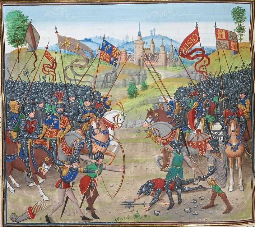Рыцари в латах и лучники. Миниатюра 1470-е годы Рыцари в латах и лучники. Миниатюра 1470-е годы