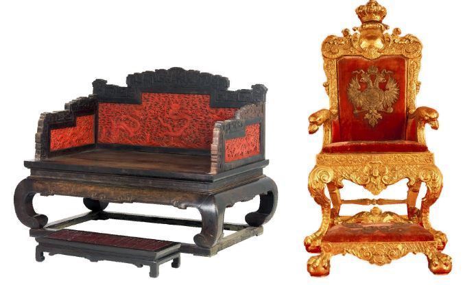 Слева императорский трон династии Цин, справа трон императора Павла Первого