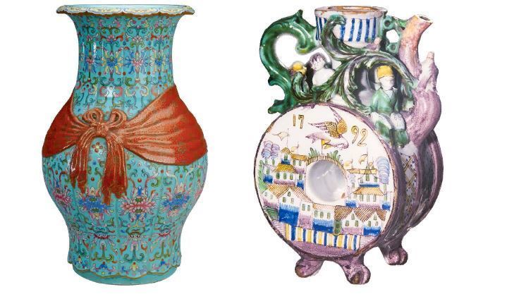 Слева китайская ваза баофу, справа русский гжельский кувшин 18 века
