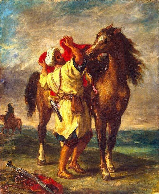 Мусульманская кавалерия скакала на гордых арабских лошадях Мусульманская кавалерия скакала на гордых арабских лошадях