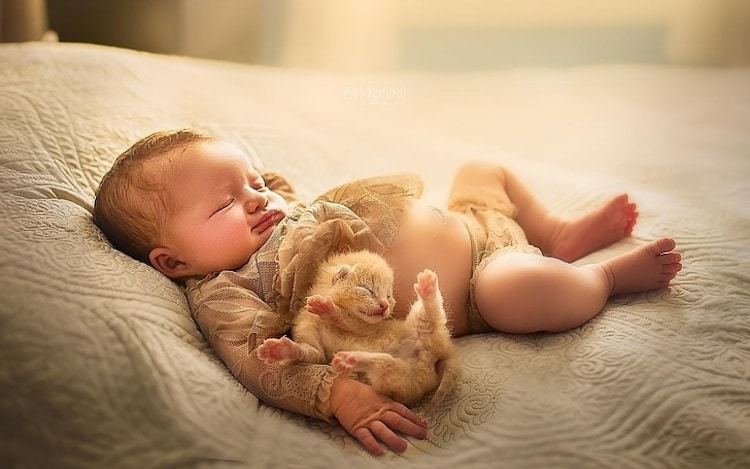 Блог - Потрясающие фото новорожденных детей с новорожденными детенышами животных Потрясающие фото новорожденных детей с новорожденными детенышами животных