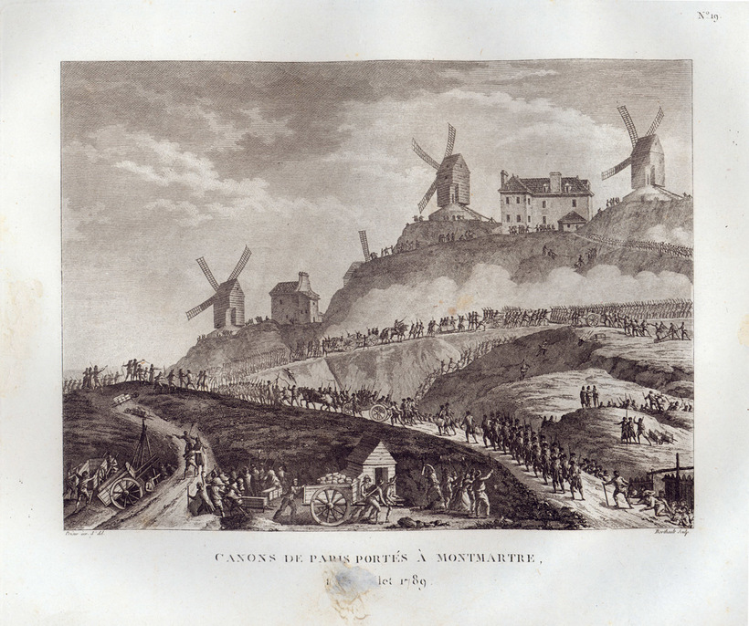 Гравюра середины XIX века. Холм Монмартр Гравюра середины XIX века. Холм Монмартр