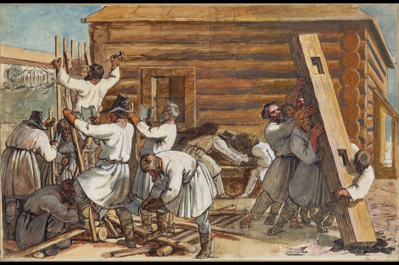 «Русские крестьяне строят избу», 1810-е гг. Г. Оэри «Русские крестьяне строят избу», 1810-е гг. Г. Оэри