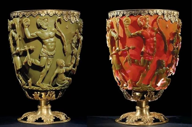 Древнеримский кубок Ликурга при разном освещении, примерно IV век