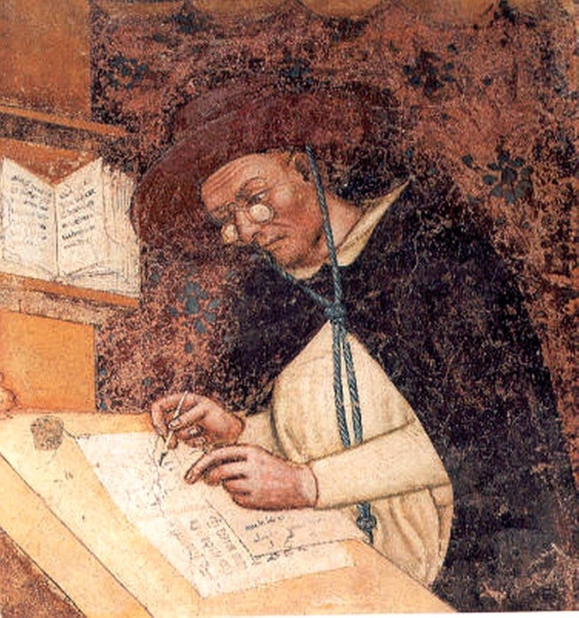 Фрагмент фрески «Портрет Гуго де Сент-Шера», 1352 год. Томмазо да Модена Фрагмент фрески «Портрет Гуго де Сент-Шера», 1352 год. Томмазо да Модена
