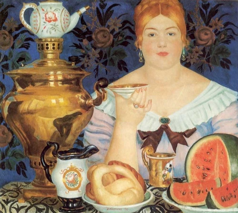 «Купчиха, пьющая чай», 1923. Б. М. Кустодиев «Купчиха, пьющая чай», 1923. Б. М. Кустодиев