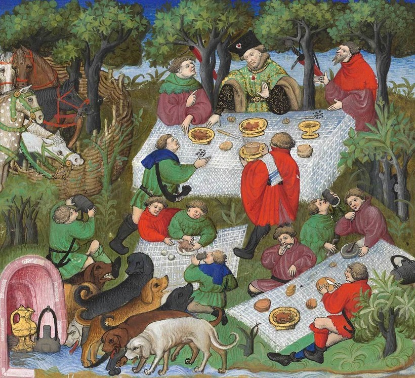 Миниатюра «Охотничья трапеза» из «Книги об охоте», 1406–07 годы Миниатюра «Охотничья трапеза» из «Книги об охоте», 1406–07 годы