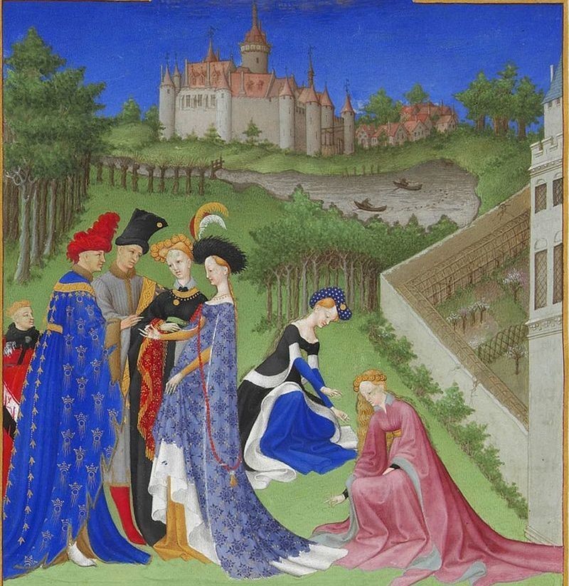 Миниатюра «Апрель» из «Великолепного часослова герцога Беррийского», 1410-1490. Братья Лимбург Миниатюра «Апрель» из «Великолепного часослова герцога Беррийского», 1410-1490. Братья Лимбург