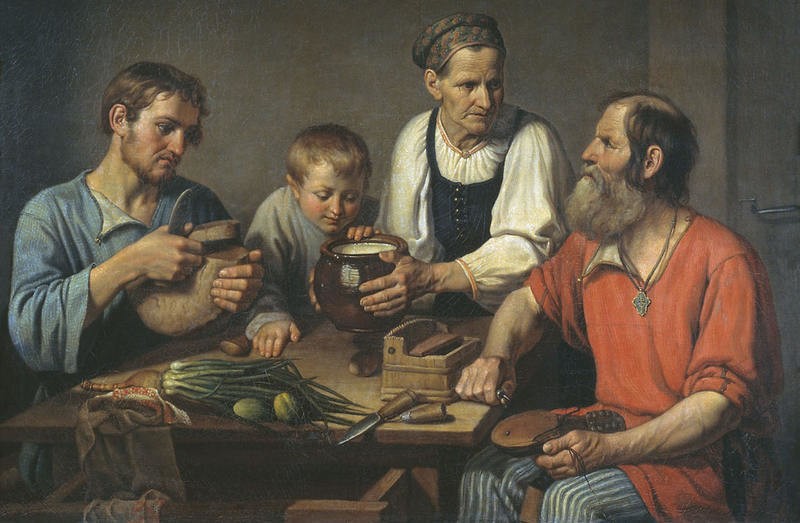 «Крестьянское семейство перед обедом», 1824 год. Федор Солнцев «Крестьянское семейство перед обедом», 1824 год. Федор Солнцев