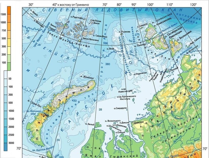 Рельеф дна Карского моря