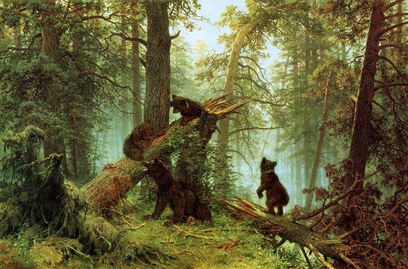 «Утро в сосновом лесу», 1889 г. И. И. Шишкин, К. А. Савицкий «Утро в сосновом лесу», 1889 г. И. И. Шишкин, К. А. Савицкий