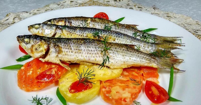 Кефаль с овощами