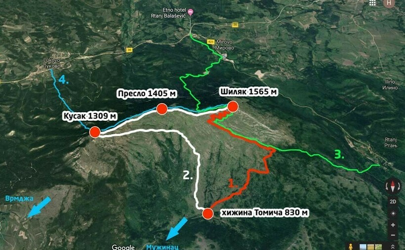 Пешеходные маршруты на гору Ртань