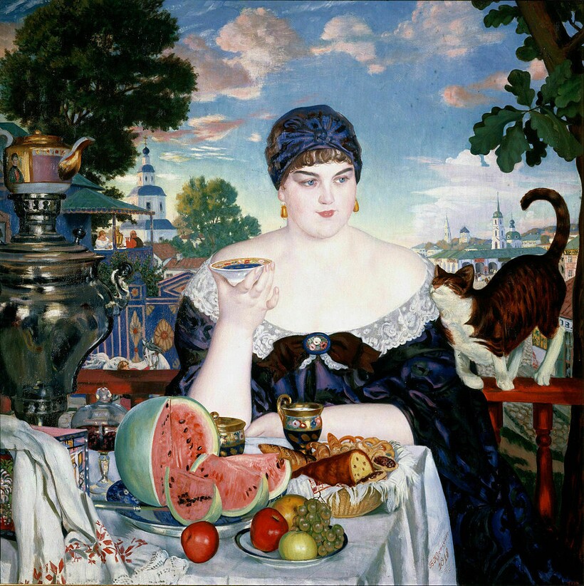 «Купчиха за чаем», 1918 г. Б. Кустодиев