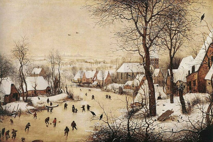 Пейзаж с конькобежцами и ловушкой для птиц. Питер Брейгель, 1665 г. Пейзаж с конькобежцами и ловушкой для птиц. Питер Брейгель, 1665 г.