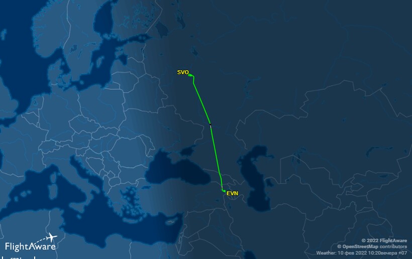 Маршрут SU1866 от 10 февраля. Фото: flightaware.com Маршрут SU1866 от 10 февраля. Фото: flightaware.com