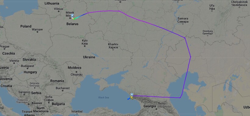 Маршрут полета Belavia от 19.03. Фото: flightradar24.com Маршрут полета Belavia от 19.03. Фото: flightradar24.com