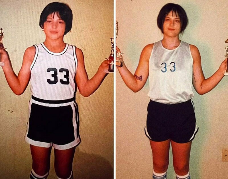 Девушка решила повторить фото своего отца, чтобы показать, насколько они похожи