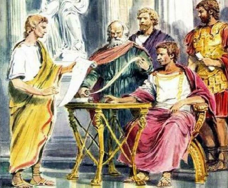 Астроном Созиген показывает новый календарь Юлию Цезарю. Рисунок современного художника. Фото: vk.com Астроном Созиген показывает новый календарь Юлию Цезарю. Рисунок современного художника. Фото: vk.com